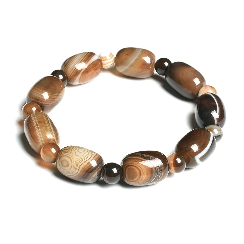 Natural Stone Coffee Lace Agates Bracelet Cylinder Drum Barrel Shape Jades Beads Bracelets On Hand Brown Exquisite Bangles Gift