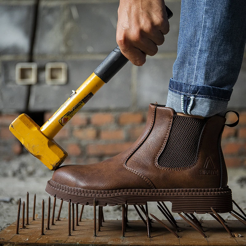 Water Proof Safety Work Shoes For Men Steel Head Leather Boots Male Footwear Indestructible Construction Work Shoes Brown