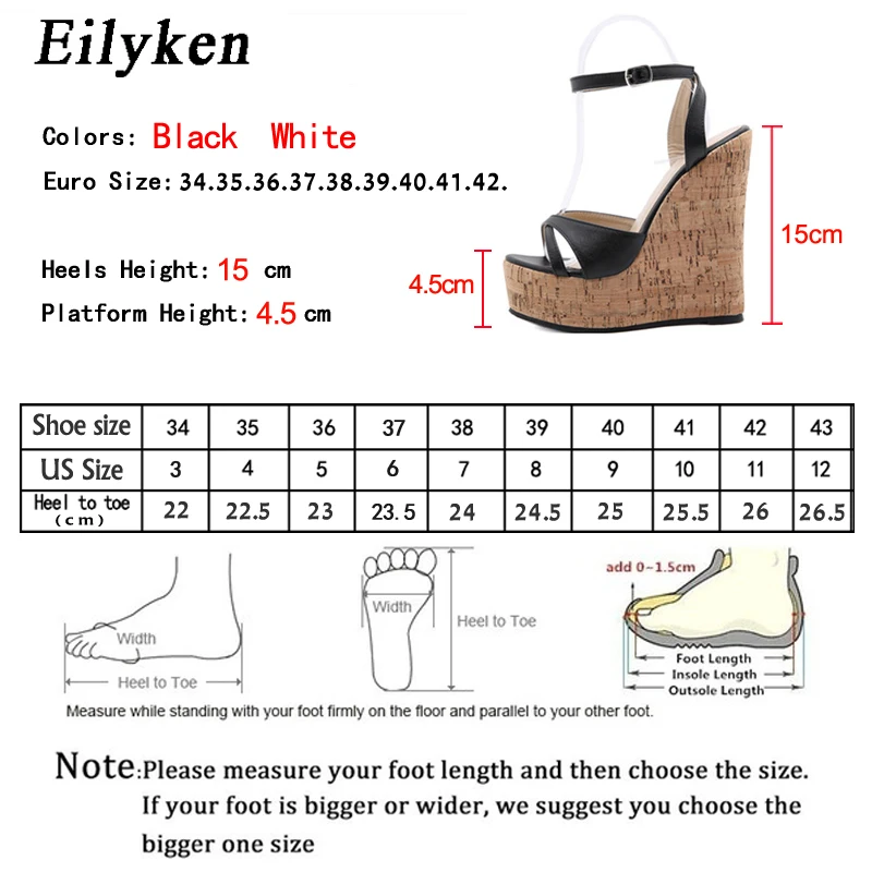 Eilyken Summer White Women's High Heels Hollow Out Sandals Platform Buckle Wedges Front Open Toe Ladies Shoes