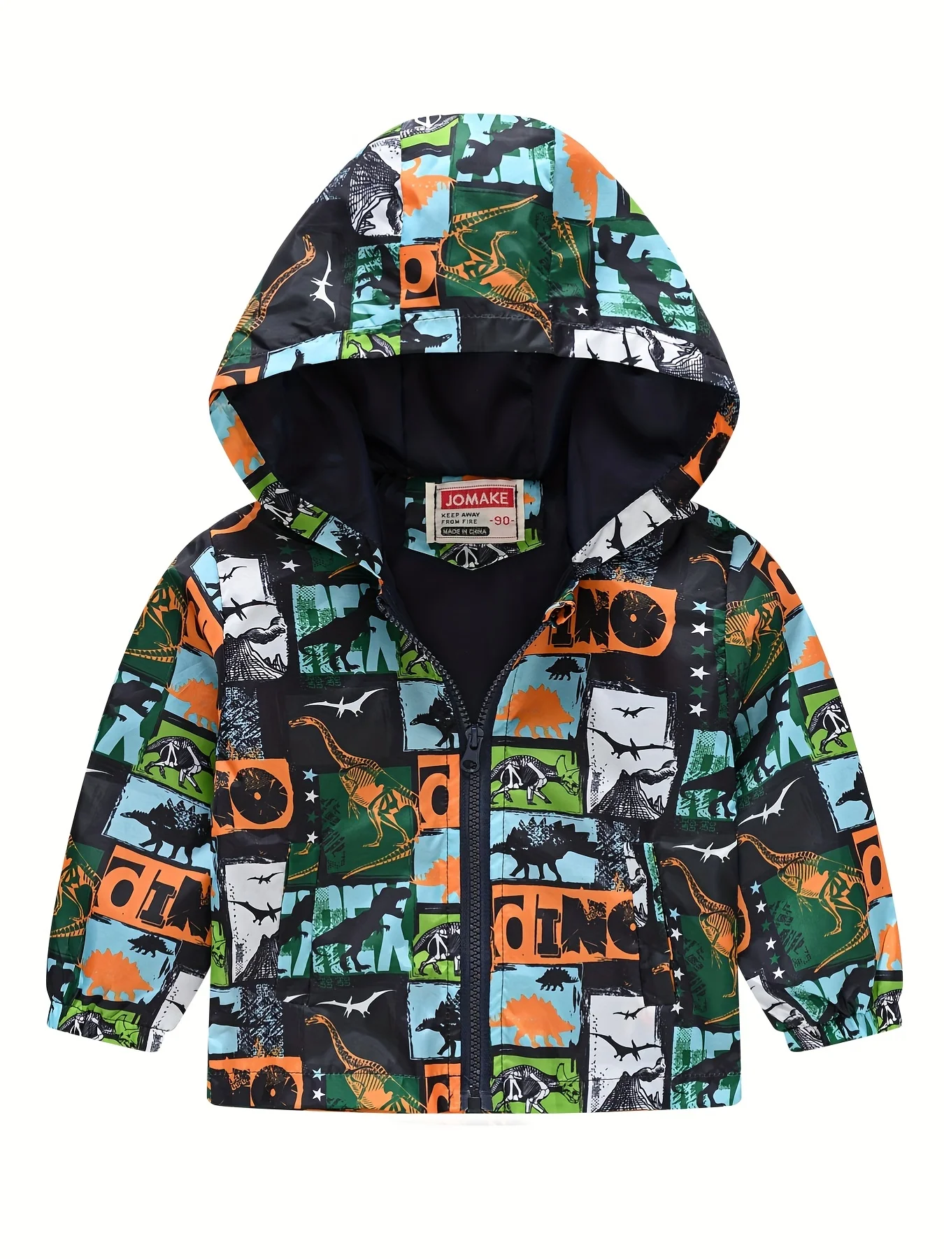 Boys Cartoon Dinosaur Print Zipper Hooded Jacket, Cardigan Collar Zipper Jacket,Kids Clothes Windbeark