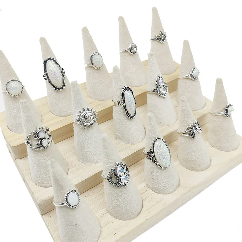 50pcs/Lot Wholesale Hot Big Fake Opal Carved Finger Rings for Women Party Beauty Crystal Flower Moon Sun Skull Crown Bar Jewelry