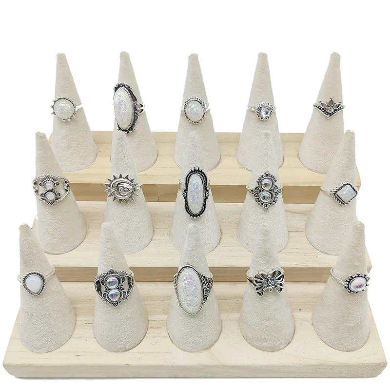 50pcs/Lot Wholesale Hot Big Fake Opal Carved Finger Rings for Women Party Beauty Crystal Flower Moon Sun Skull Crown Bar Jewelry