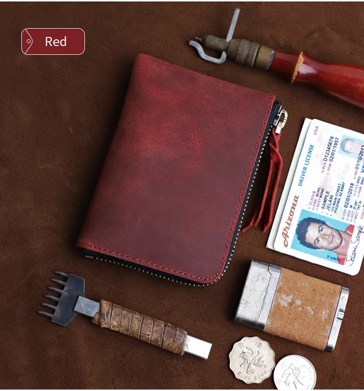 Men's Coin Purse Handmade Genuine Leather Card Wallet Credit Card Holder Retro Leather Card Slot Short Wallet With Zipper Women