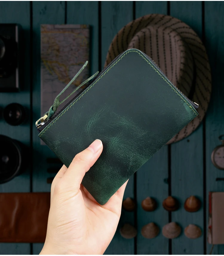 Men's Coin Purse Handmade Genuine Leather Card Wallet Credit Card Holder Retro Leather Card Slot Short Wallet With Zipper Women