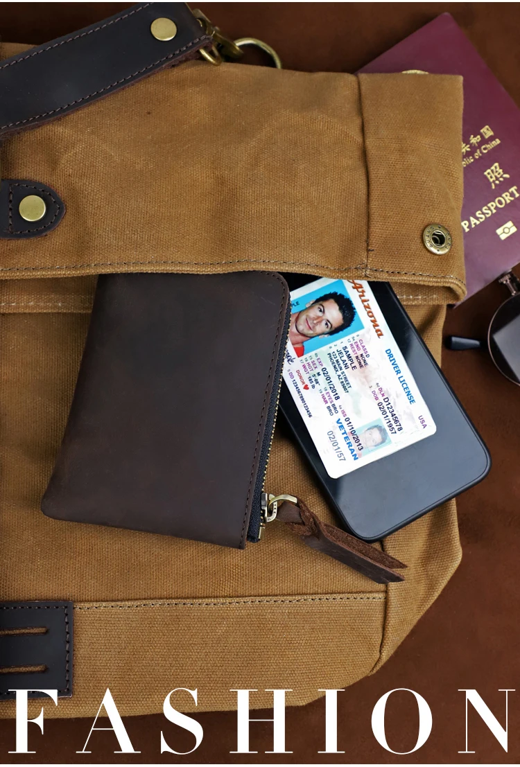 Men's Coin Purse Handmade Genuine Leather Card Wallet Credit Card Holder Retro Leather Card Slot Short Wallet With Zipper Women