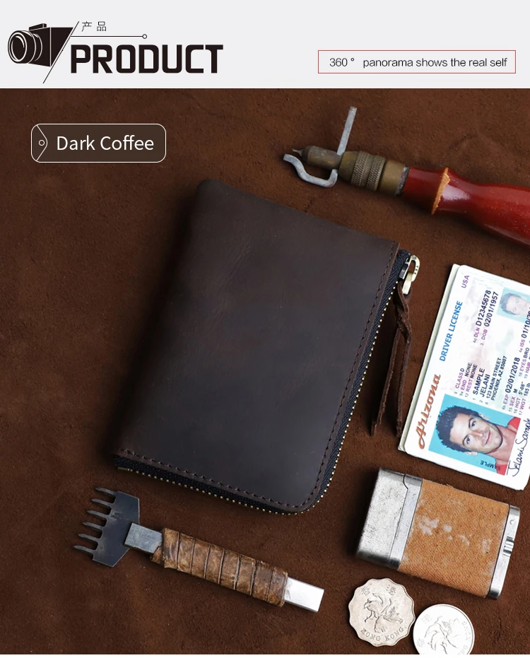 Men's Coin Purse Handmade Genuine Leather Card Wallet Credit Card Holder Retro Leather Card Slot Short Wallet With Zipper Women