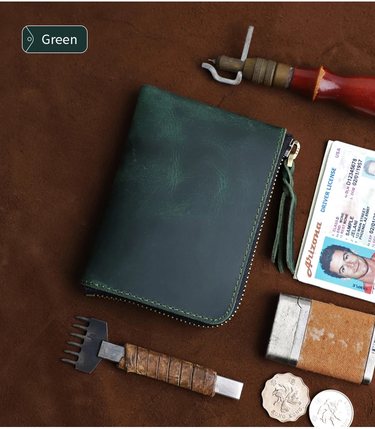 Men's Coin Purse Handmade Genuine Leather Card Wallet Credit Card Holder Retro Leather Card Slot Short Wallet With Zipper Women