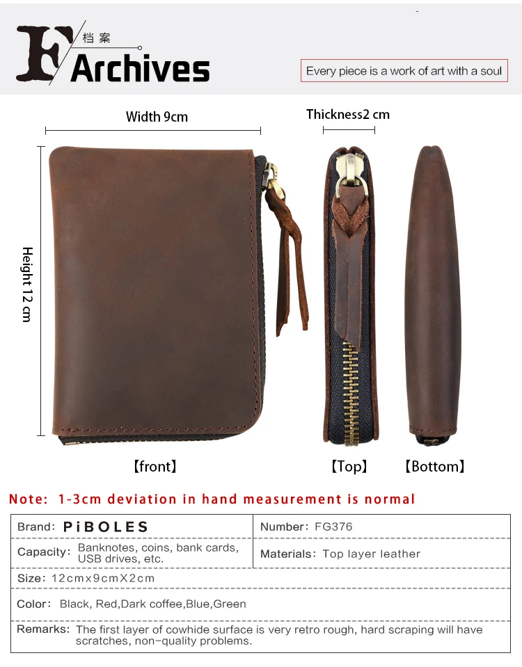 Men's Coin Purse Handmade Genuine Leather Card Wallet Credit Card Holder Retro Leather Card Slot Short Wallet With Zipper Women