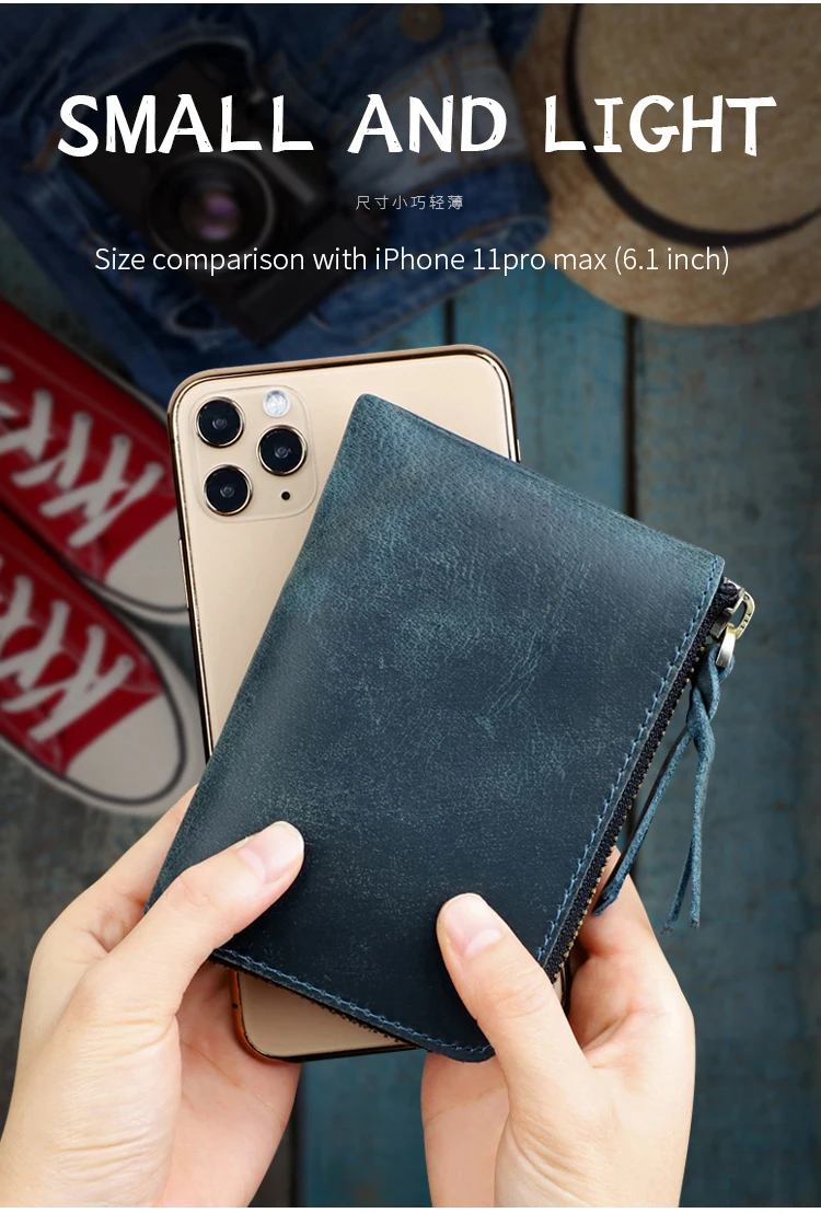 Men's Coin Purse Handmade Genuine Leather Card Wallet Credit Card Holder Retro Leather Card Slot Short Wallet With Zipper Women
