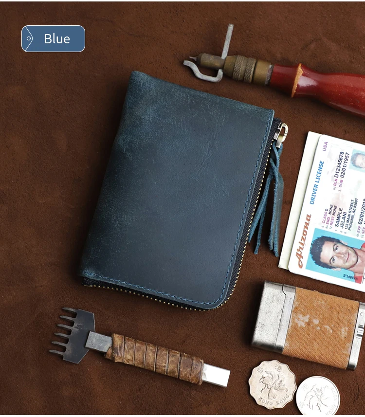 Men's Coin Purse Handmade Genuine Leather Card Wallet Credit Card Holder Retro Leather Card Slot Short Wallet With Zipper Women