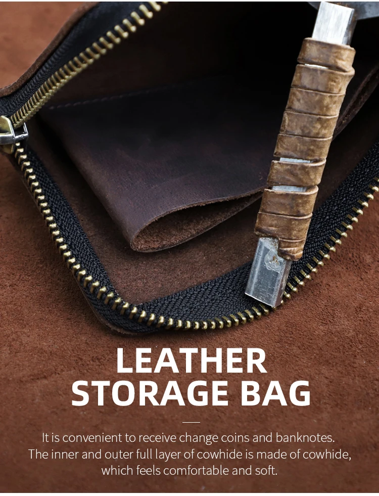 Men's Coin Purse Handmade Genuine Leather Card Wallet Credit Card Holder Retro Leather Card Slot Short Wallet With Zipper Women