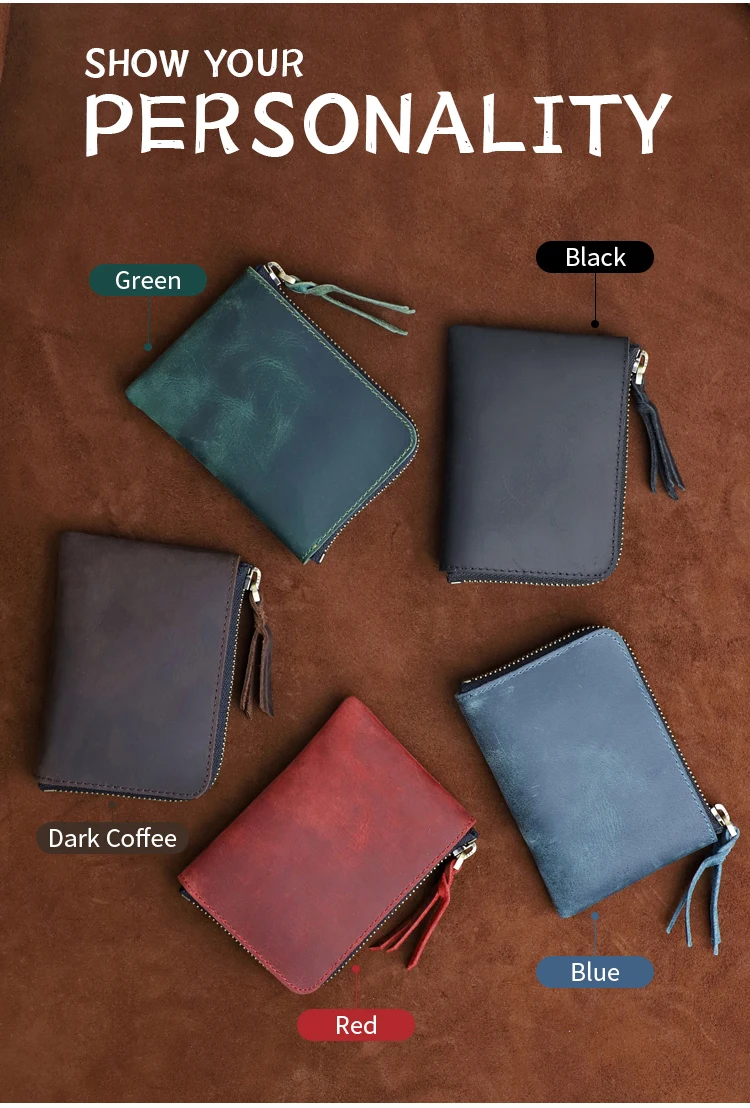 Men's Coin Purse Handmade Genuine Leather Card Wallet Credit Card Holder Retro Leather Card Slot Short Wallet With Zipper Women
