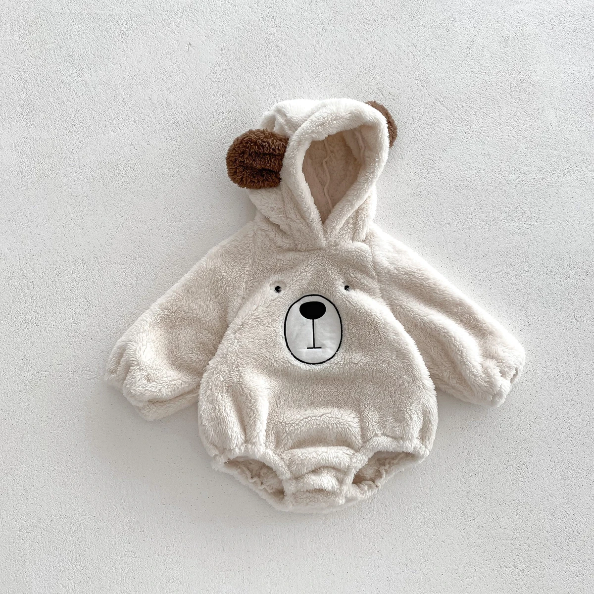 Baby Hooded Romper Bear Ears Cute Plush Baby Clothes Winter 0-2 Years Old Korean version Baby Clothes Baby Romper