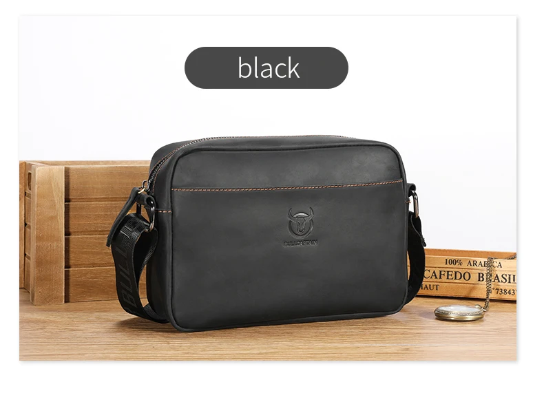 BULLCAPTAIN Men's Genuine Leather Shoulder Bag Retro Large Capacity Travel Bag Crazy Horse Leather High Quality Crossbody Bag