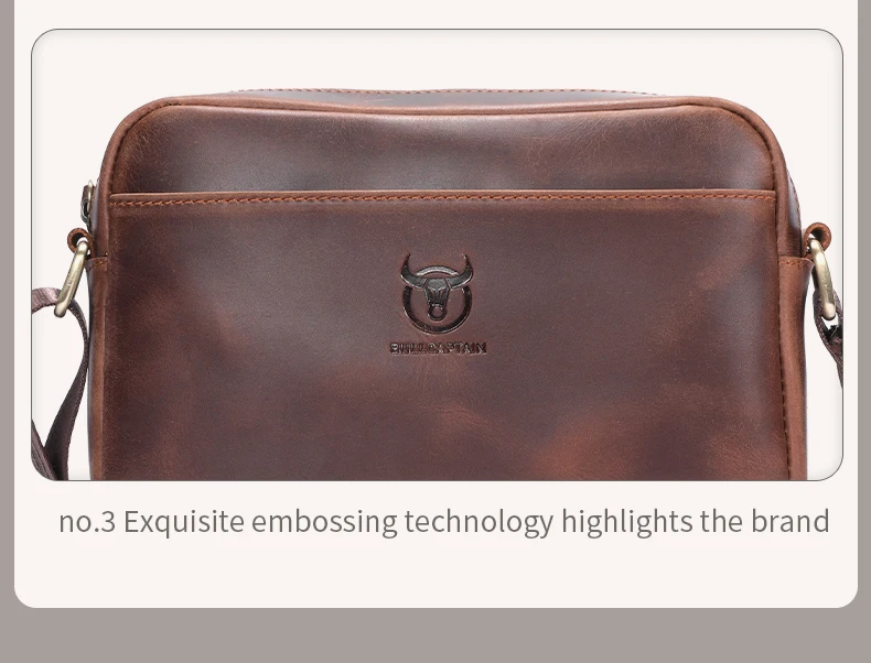 BULLCAPTAIN Men's Genuine Leather Shoulder Bag Retro Large Capacity Travel Bag Crazy Horse Leather High Quality Crossbody Bag
