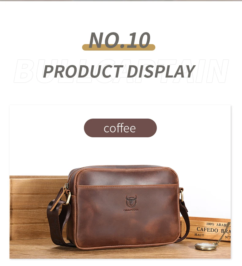 BULLCAPTAIN Men's Genuine Leather Shoulder Bag Retro Large Capacity Travel Bag Crazy Horse Leather High Quality Crossbody Bag