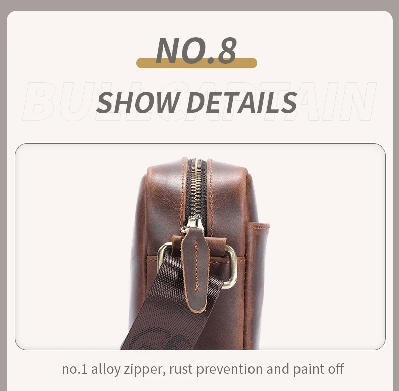 BULLCAPTAIN Men's Genuine Leather Shoulder Bag Retro Large Capacity Travel Bag Crazy Horse Leather High Quality Crossbody Bag