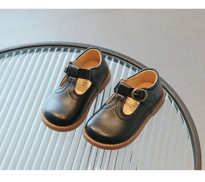 Kids T Strap Leather Shoes Girls Princess Shoes Boys Breathable Flats Mary Janes Black Brown Child Baby Toddlers Spring Autumn