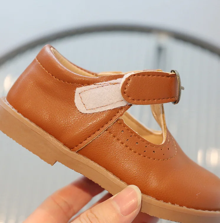 Kids T Strap Leather Shoes Girls Princess Shoes Boys Breathable Flats Mary Janes Black Brown Child Baby Toddlers Spring Autumn