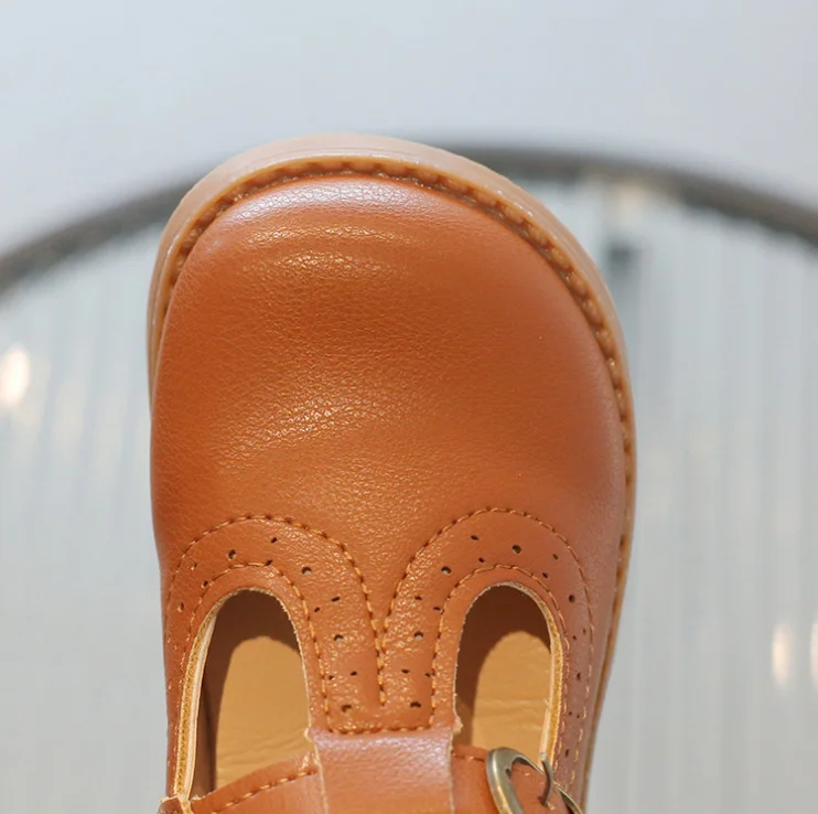 Kids T Strap Leather Shoes Girls Princess Shoes Boys Breathable Flats Mary Janes Black Brown Child Baby Toddlers Spring Autumn
