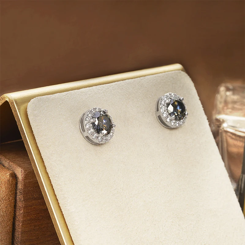 JoyceJelly 6.5mm 1ct Colorful Moissanite Earrings Unisex Male Female S925 Sterling Sliver Sparkling Fine Jewelry Men's Ear-studs