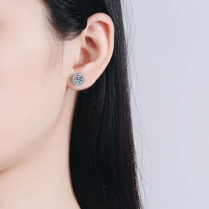 JoyceJelly 6.5mm 1ct Colorful Moissanite Earrings Unisex Male Female S925 Sterling Sliver Sparkling Fine Jewelry Men's Ear-studs