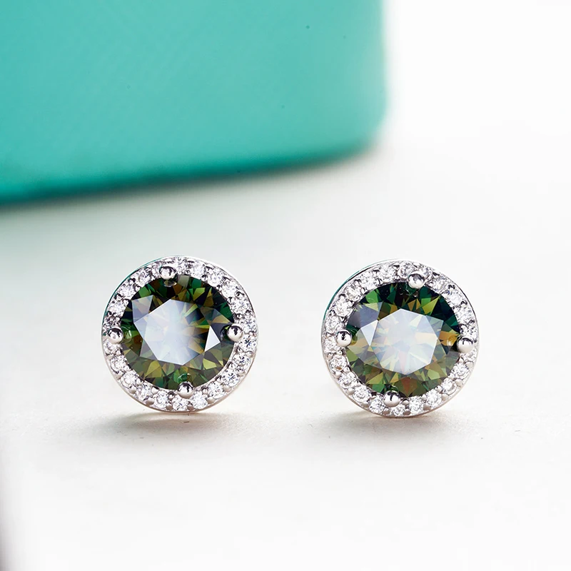 JoyceJelly 6.5mm 1ct Colorful Moissanite Earrings Unisex Male Female S925 Sterling Sliver Sparkling Fine Jewelry Men's Ear-studs