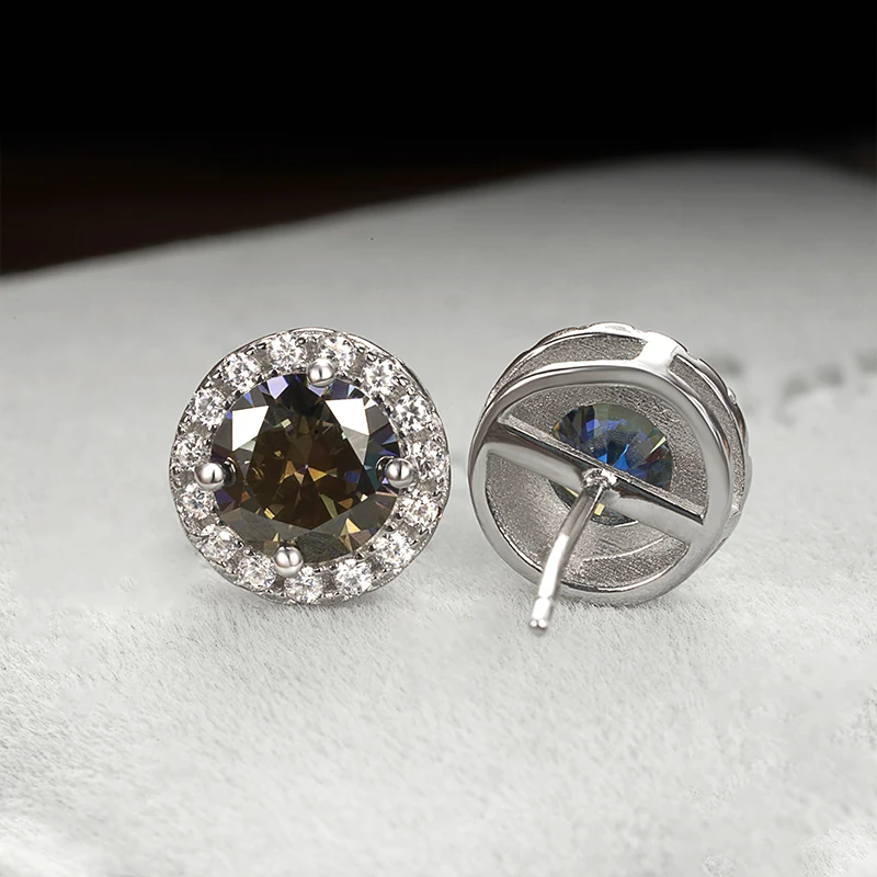JoyceJelly 6.5mm 1ct Colorful Moissanite Earrings Unisex Male Female S925 Sterling Sliver Sparkling Fine Jewelry Men's Ear-studs