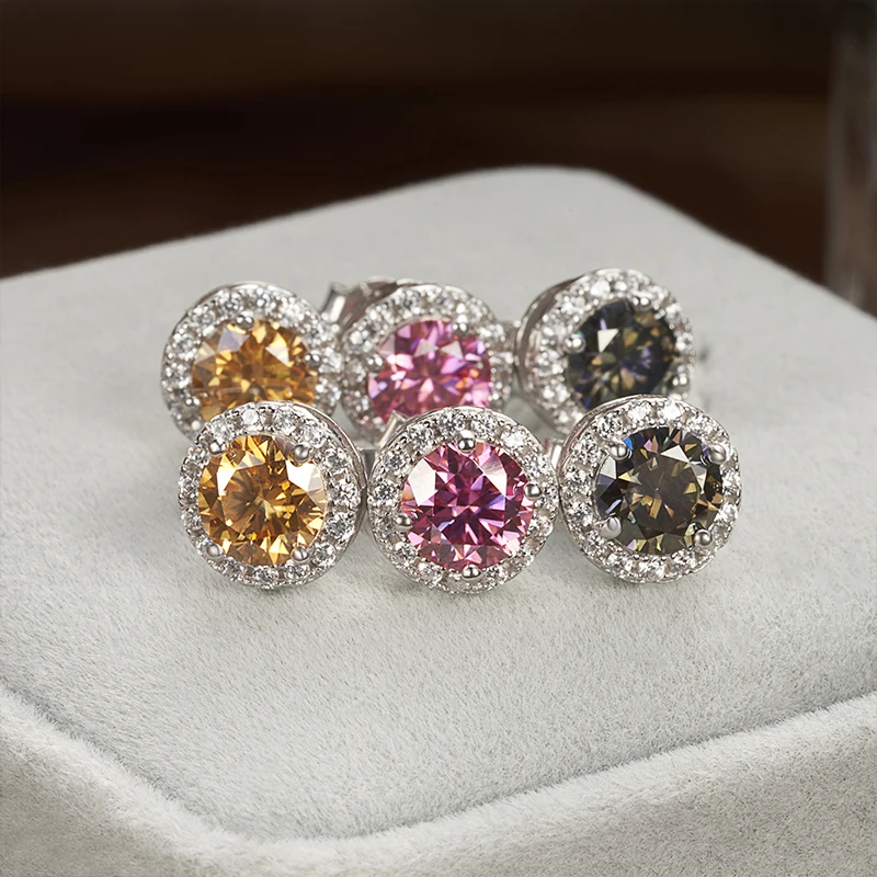 JoyceJelly 6.5mm 1ct Colorful Moissanite Earrings Unisex Male Female S925 Sterling Sliver Sparkling Fine Jewelry Men's Ear-studs