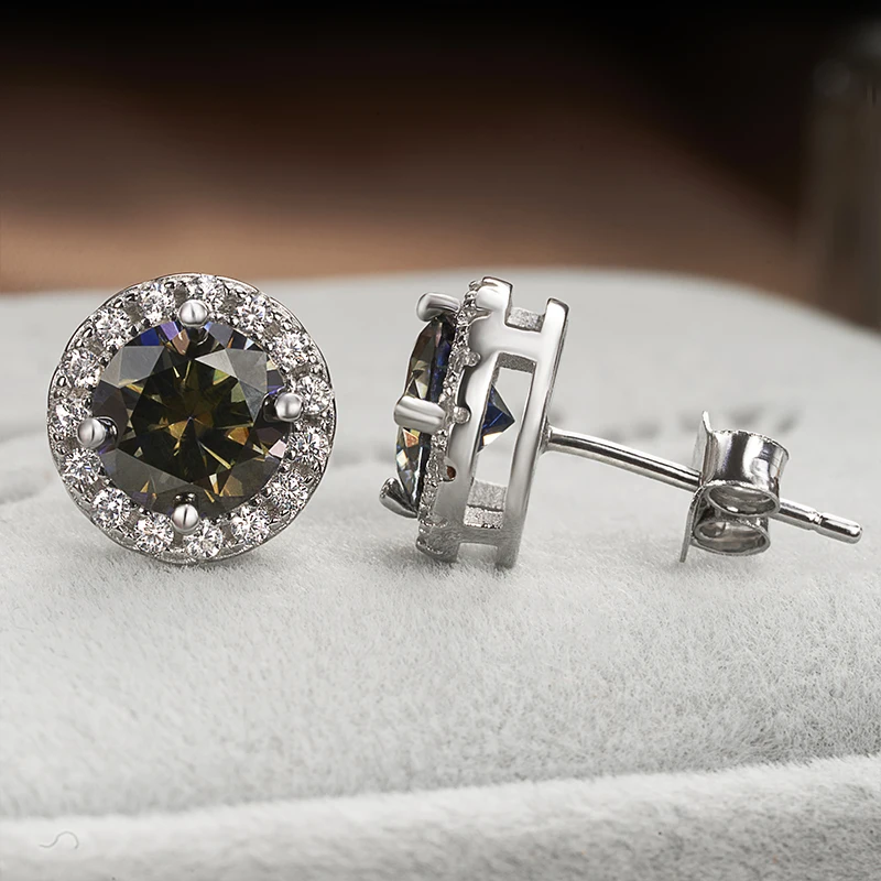 JoyceJelly 6.5mm 1ct Colorful Moissanite Earrings Unisex Male Female S925 Sterling Sliver Sparkling Fine Jewelry Men's Ear-studs