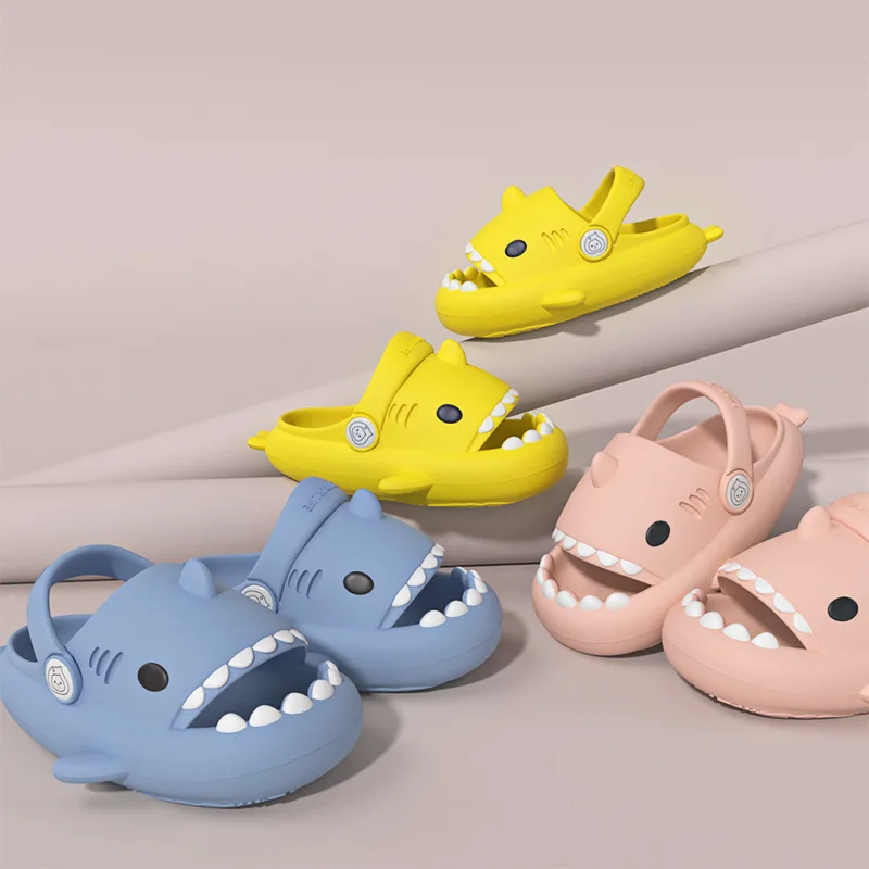 Children Sandals Kids Slippers Shoes Cartoon Shark Summer Boys Girls Baby Thick Soft Sole Non-slip