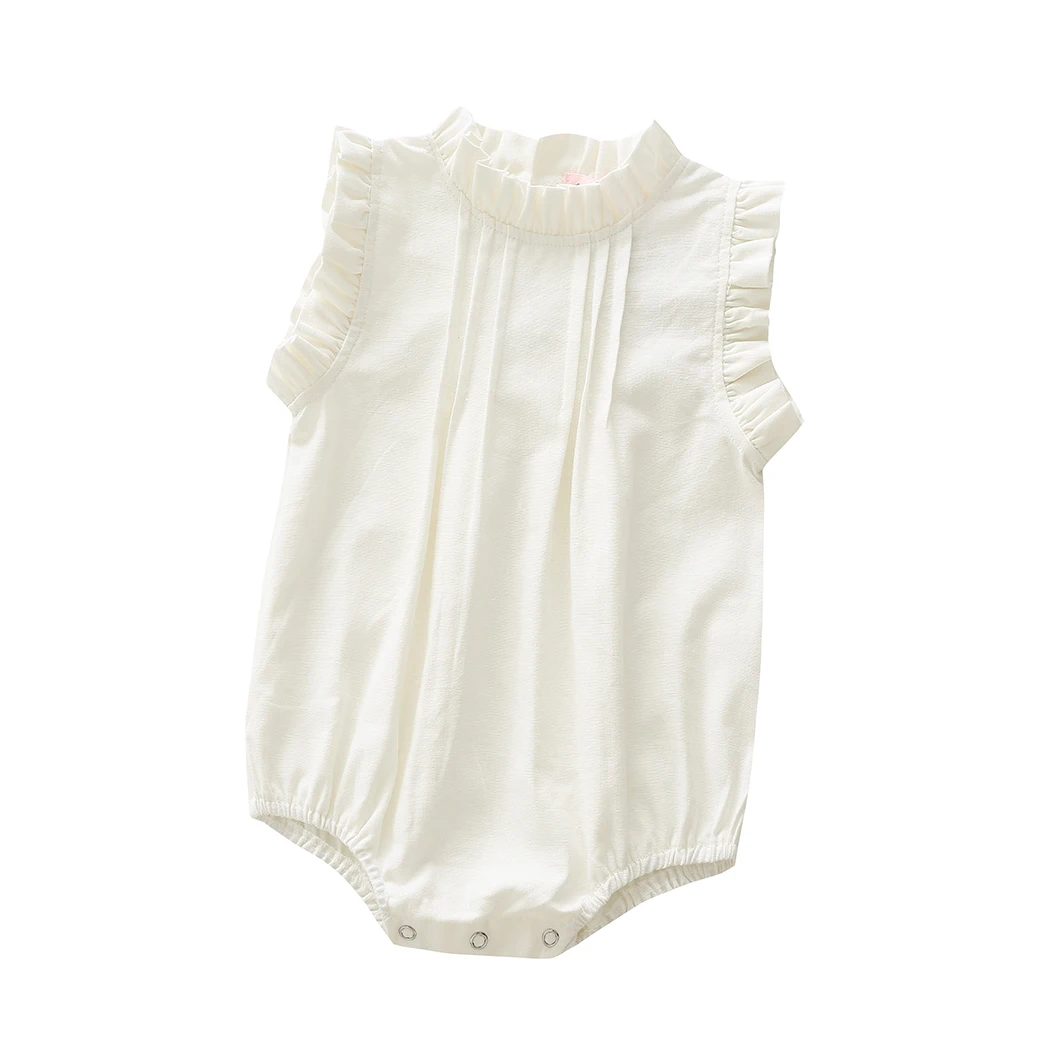 Vintage Linen Cotton Baby Girls Romper Summer Ruffles Lace Infant Bodysuit for Toddler Girls Clothing Children Overalls Outfits
