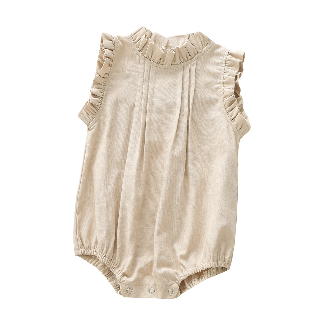 Vintage Linen Cotton Baby Girls Romper Summer Ruffles Lace Infant Bodysuit for Toddler Girls Clothing Children Overalls Outfits