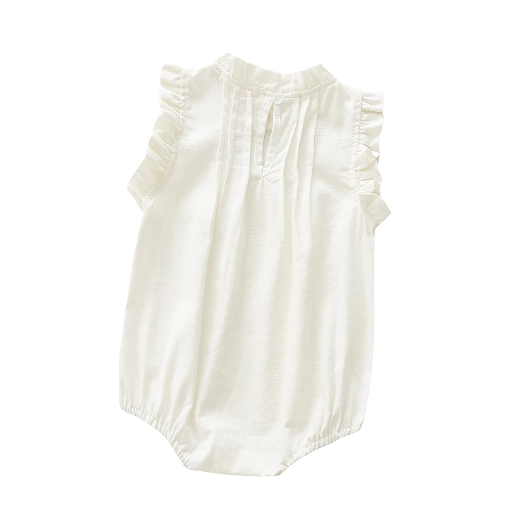 Vintage Linen Cotton Baby Girls Romper Summer Ruffles Lace Infant Bodysuit for Toddler Girls Clothing Children Overalls Outfits