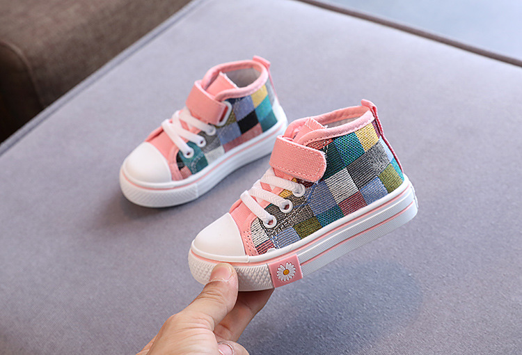 Children Canvas Shoes for Boys Girls Fashion Kids Casual Sneakers Breathable Checkered Classic Girls High-top Lattice Sneakers