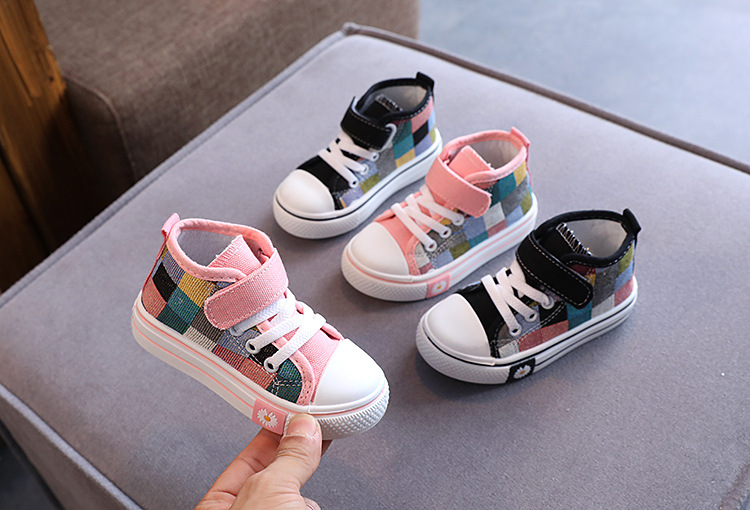 Children Canvas Shoes for Boys Girls Fashion Kids Casual Sneakers Breathable Checkered Classic Girls High-top Lattice Sneakers
