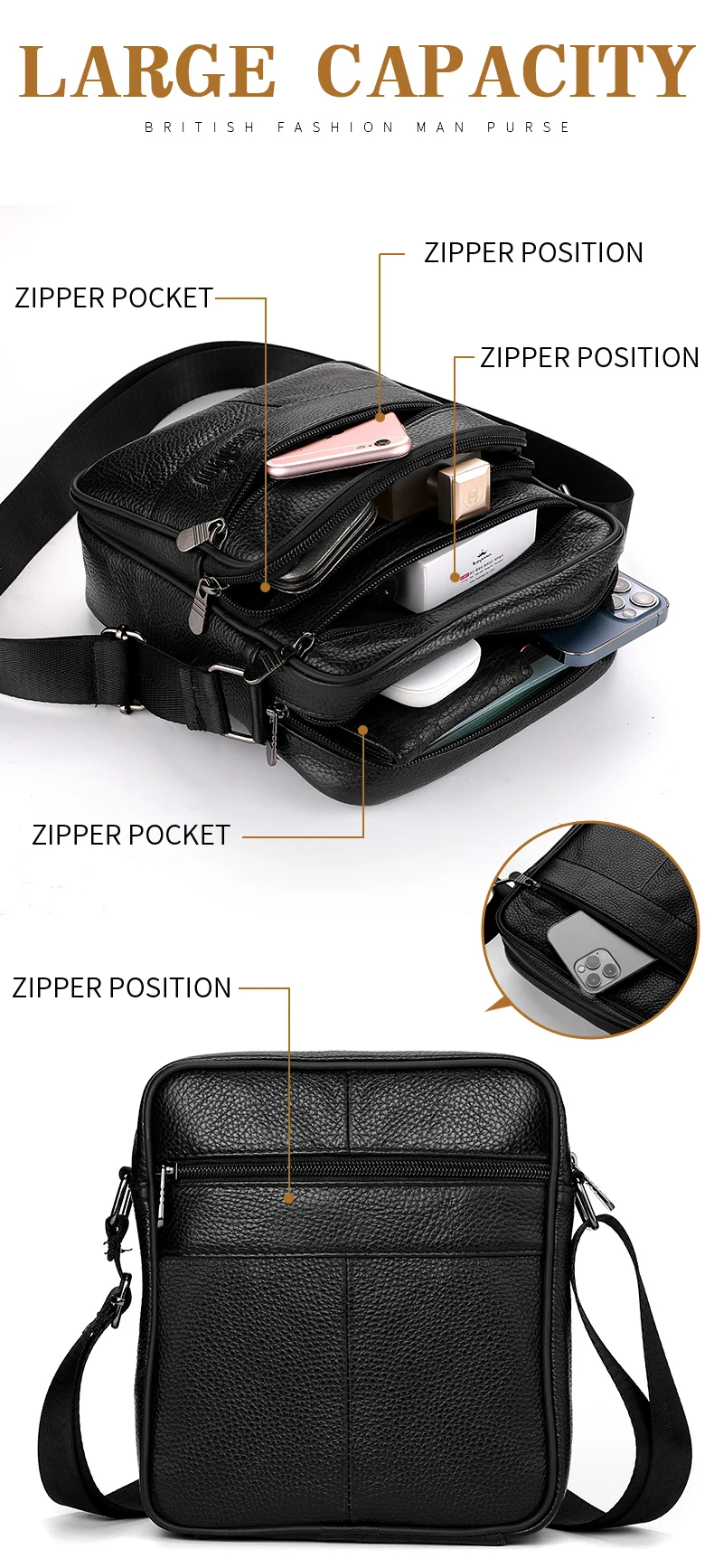 Men's Large Size Genuine Leather Shoulder Bags High Quality Tote Fashion Business Man Crossbody Messenger Bag Leather Bags