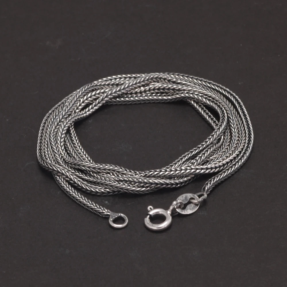 1.2mm Real 925 Sterling Silver Necklace Chain Men and Women Vintage Fox Tail Vintage Solid Thai Silver Italian Fine Jewelry