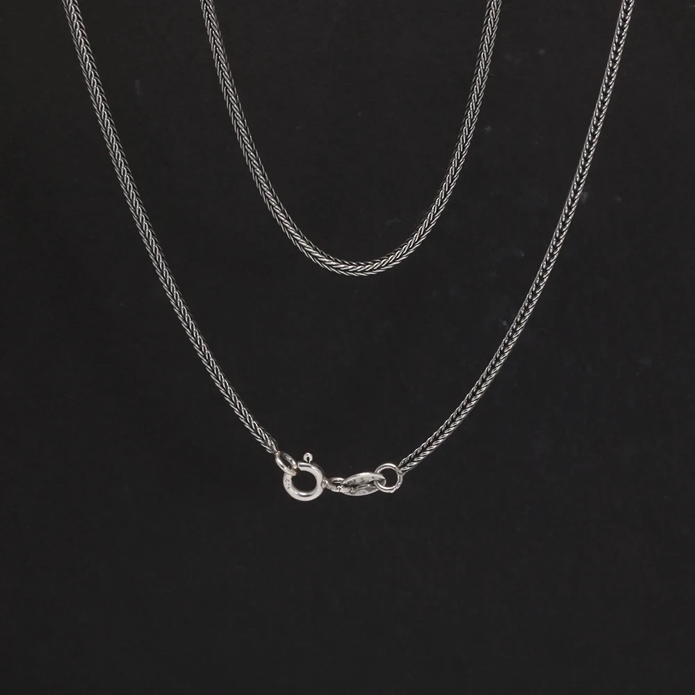 1.2mm Real 925 Sterling Silver Necklace Chain Men and Women Vintage Fox Tail Vintage Solid Thai Silver Italian Fine Jewelry
