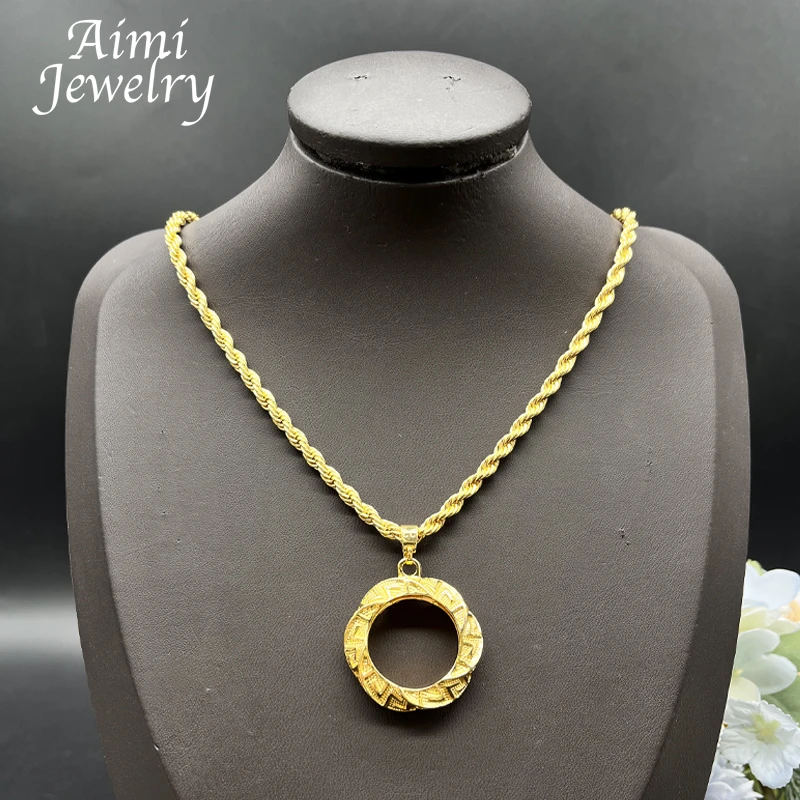 18K Gold Plating Classic Jewelry Set for Women Large Circle Earring Pendant Dubai Trendy Wedding Anniversary Accessories Gift