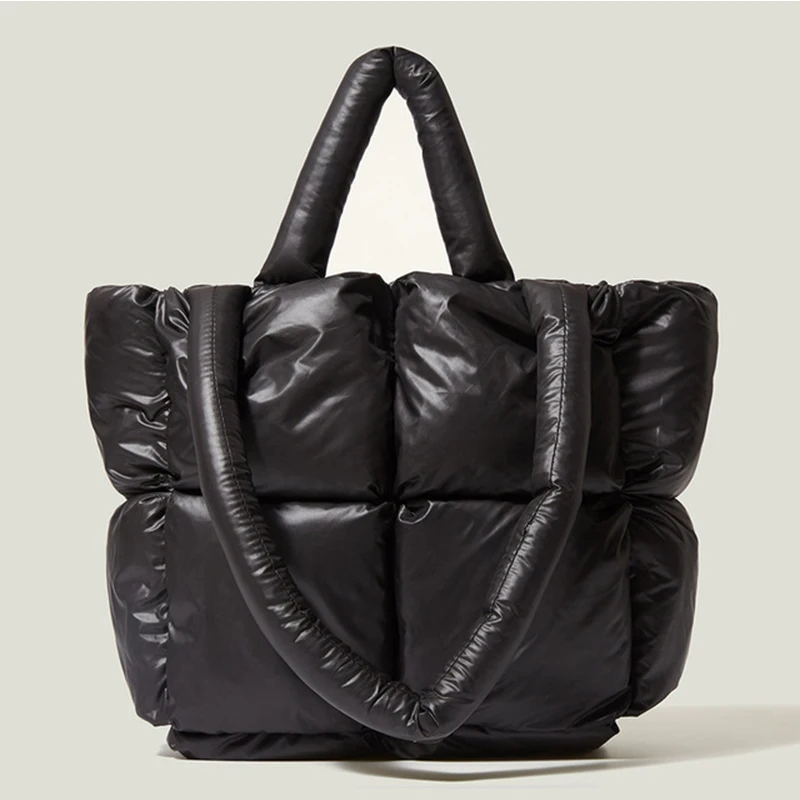 Designer Puffy Shoulder Bag Women Quilted Space Down Feather Padded Cotton Handbag Winter Large Capacity Warm Shopping Purse