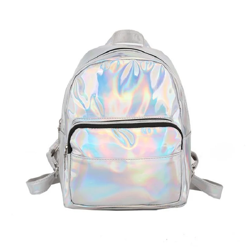 2025 Fashion Laser Backpack Preppy Style School Shiny Laser PU Leather Women Girls Bag Silver Waterproof Holographic Backpack