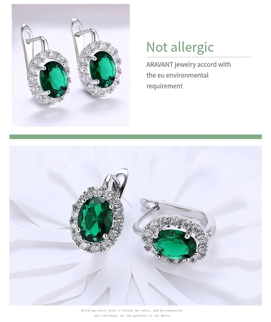 925 Silver Green/White Zircon Drop Earring For Women Wedding Jewelry