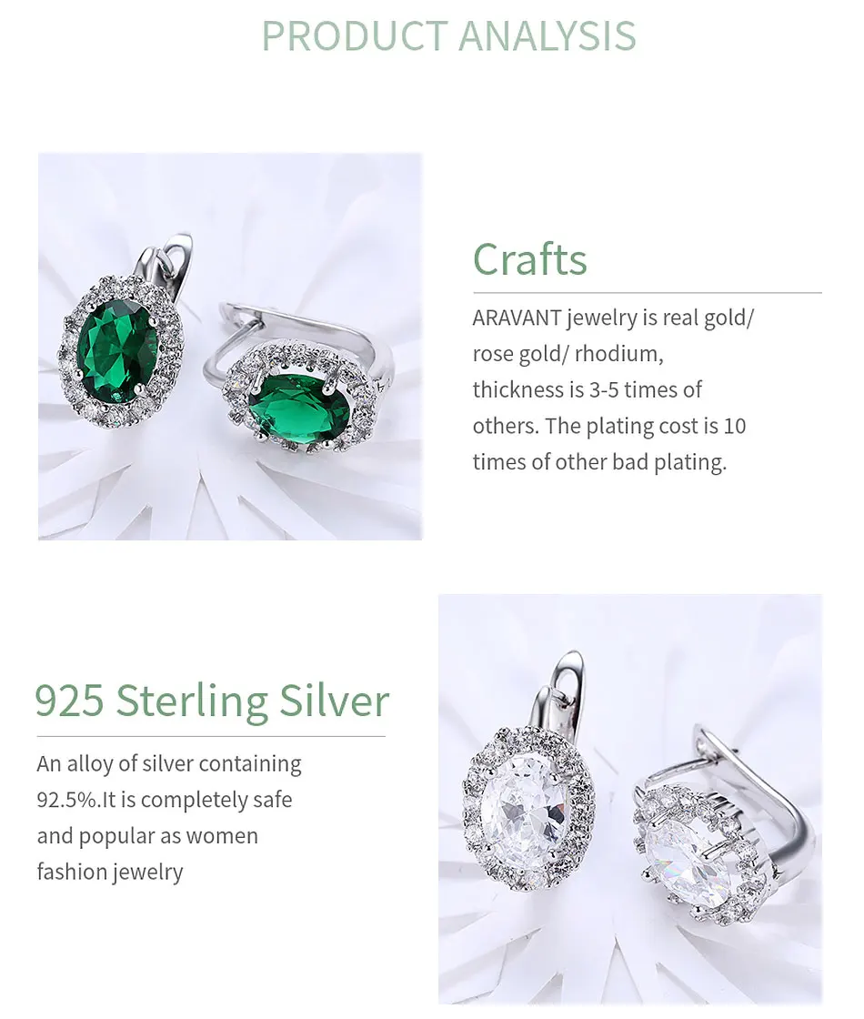 925 Silver Green/White Zircon Drop Earring For Women Wedding Jewelry