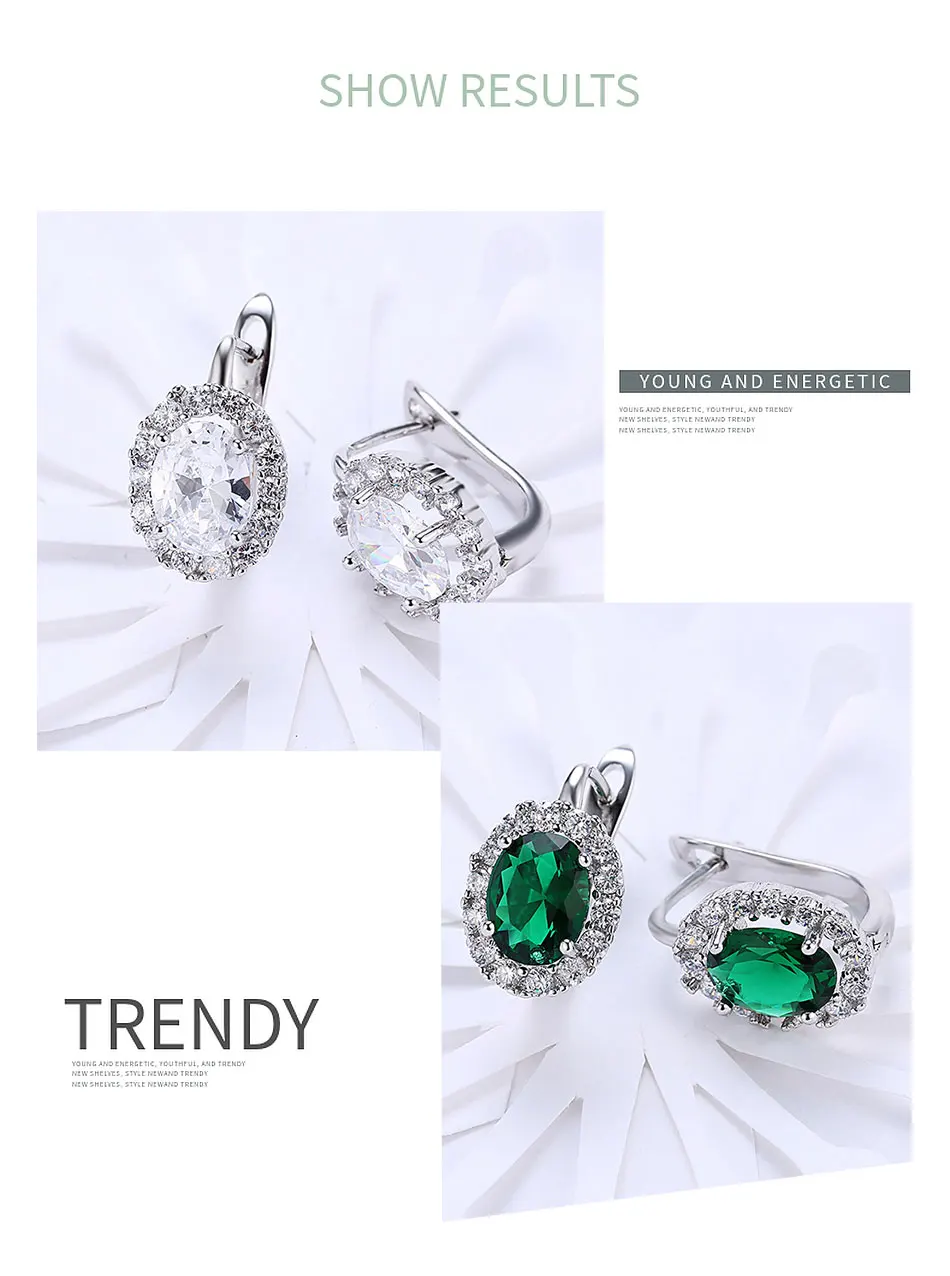 925 Silver Green/White Zircon Drop Earring For Women Wedding Jewelry