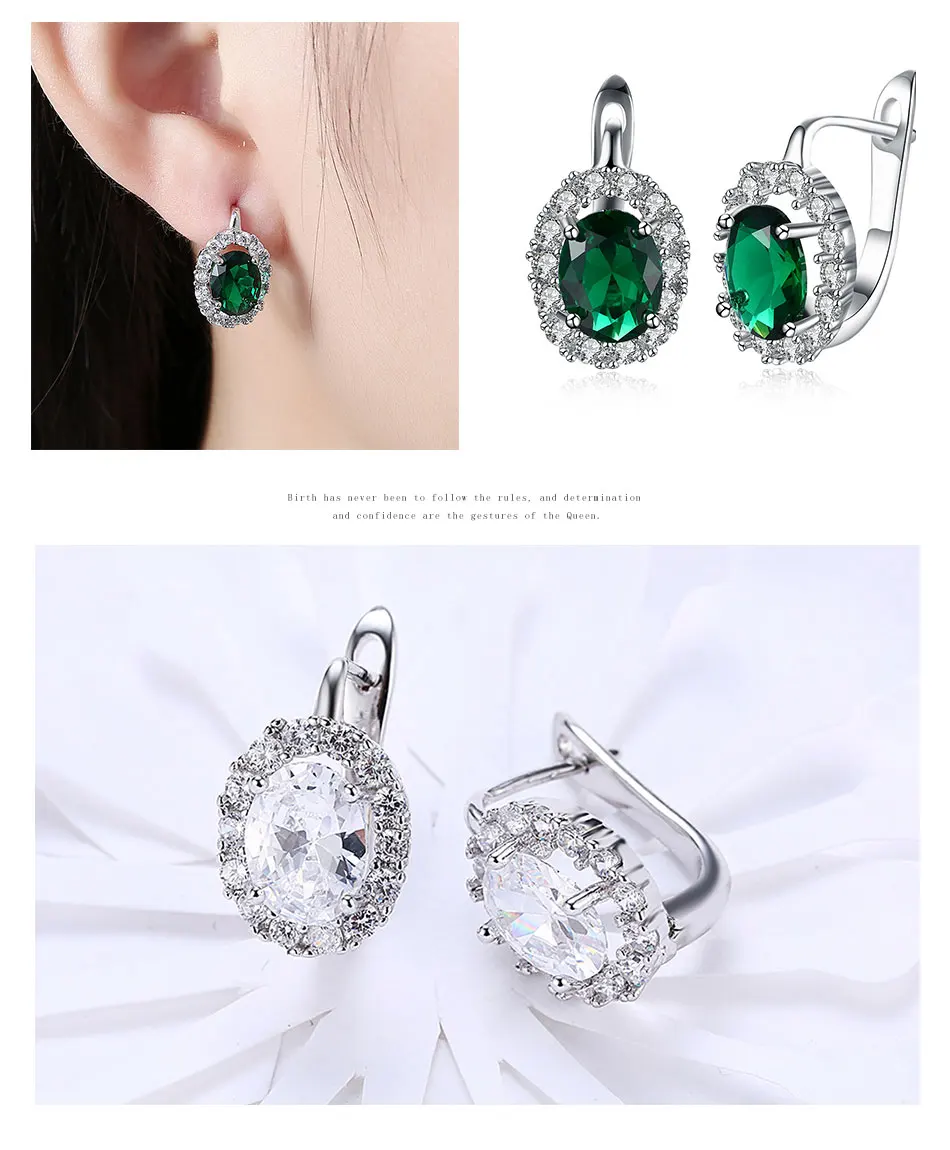 925 Silver Green/White Zircon Drop Earring For Women Wedding Jewelry