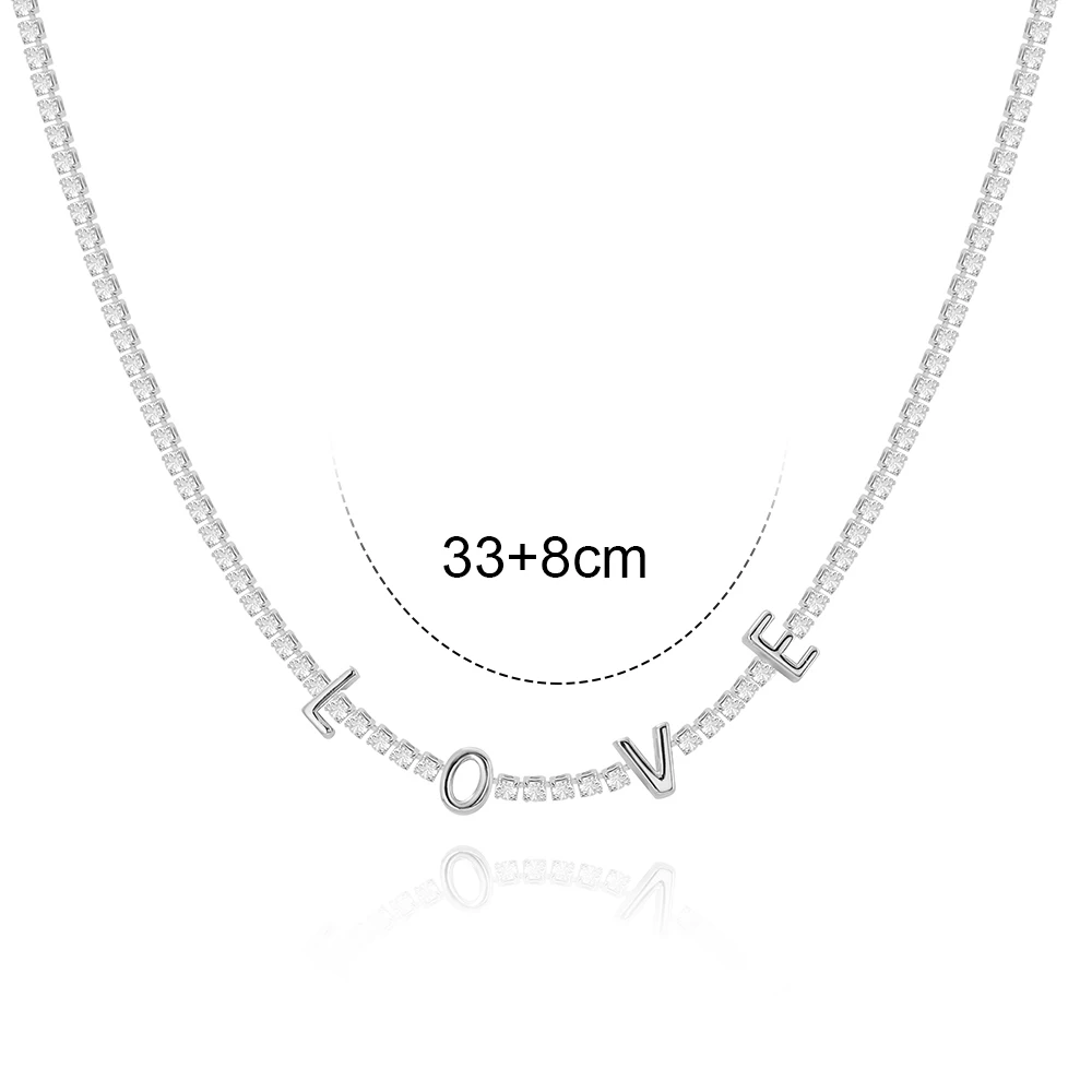Letter Micro Pave Cubic Zircon Tennis Chain Love Necklaces for Women Crystal Gold Chokers Statement Jewelry