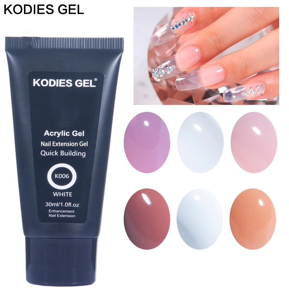 KODIES GEL 30ML Professional Builder UV Gel Polish 3D Poly Construction Gel for Nail Art Extension White Clear French Manicure
