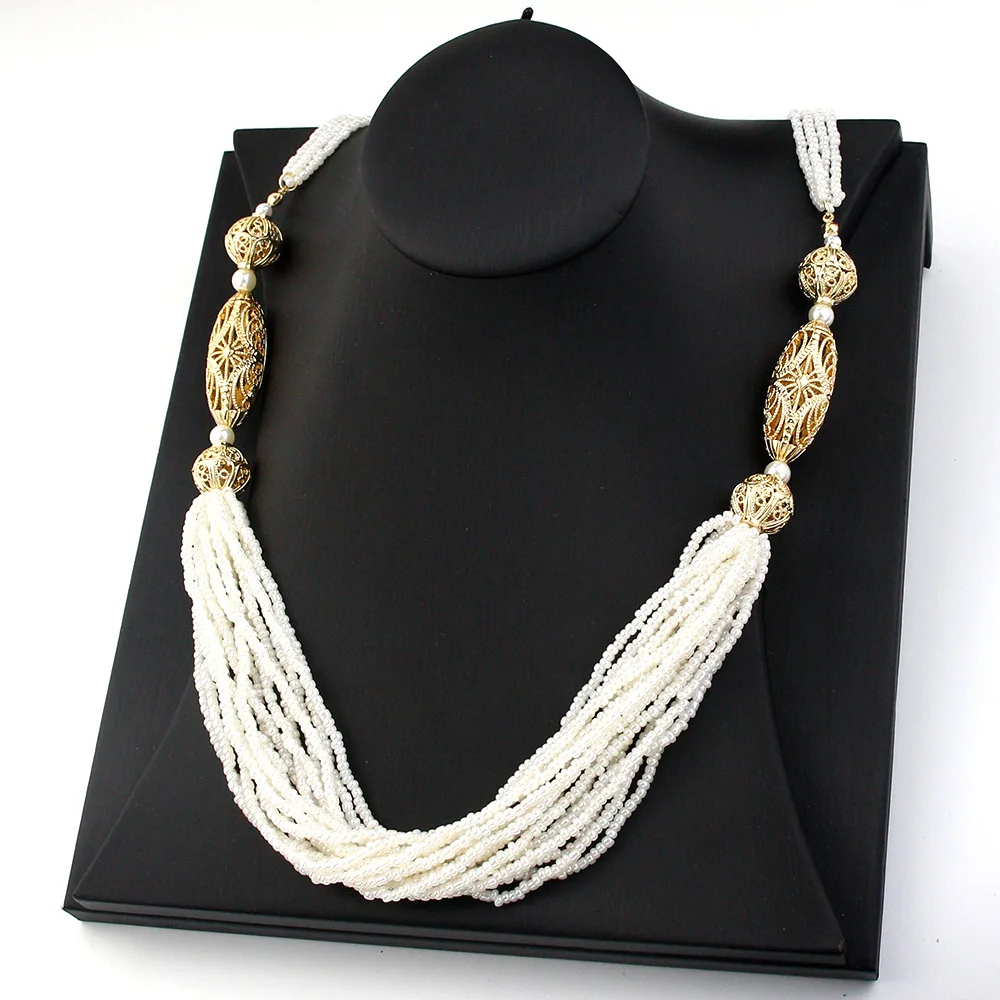 Sunspicems Trendy Moroccan Women Wedding Jewelry Long Beads Necklace Sweater Chain Algeria Handmade Caftan Choker Bride Gift