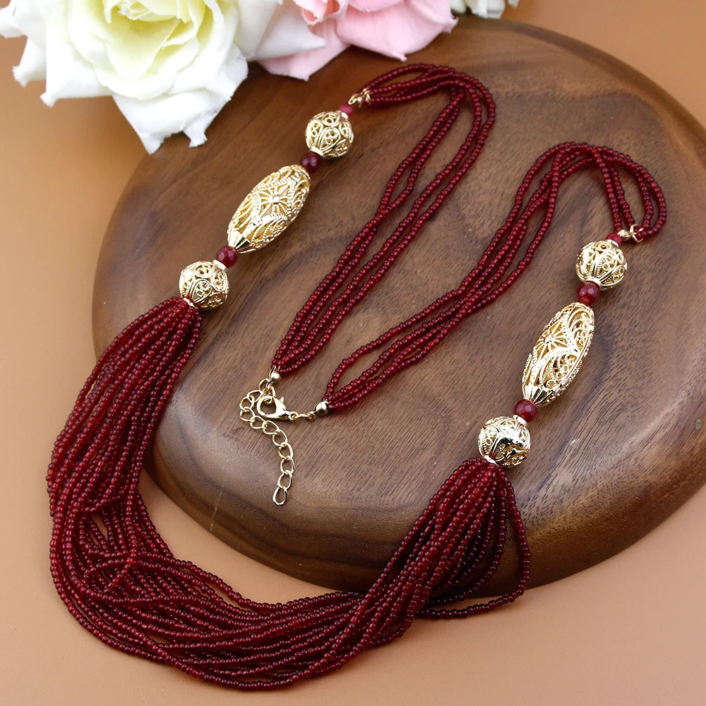 Sunspicems Trendy Moroccan Women Wedding Jewelry Long Beads Necklace Sweater Chain Algeria Handmade Caftan Choker Bride Gift